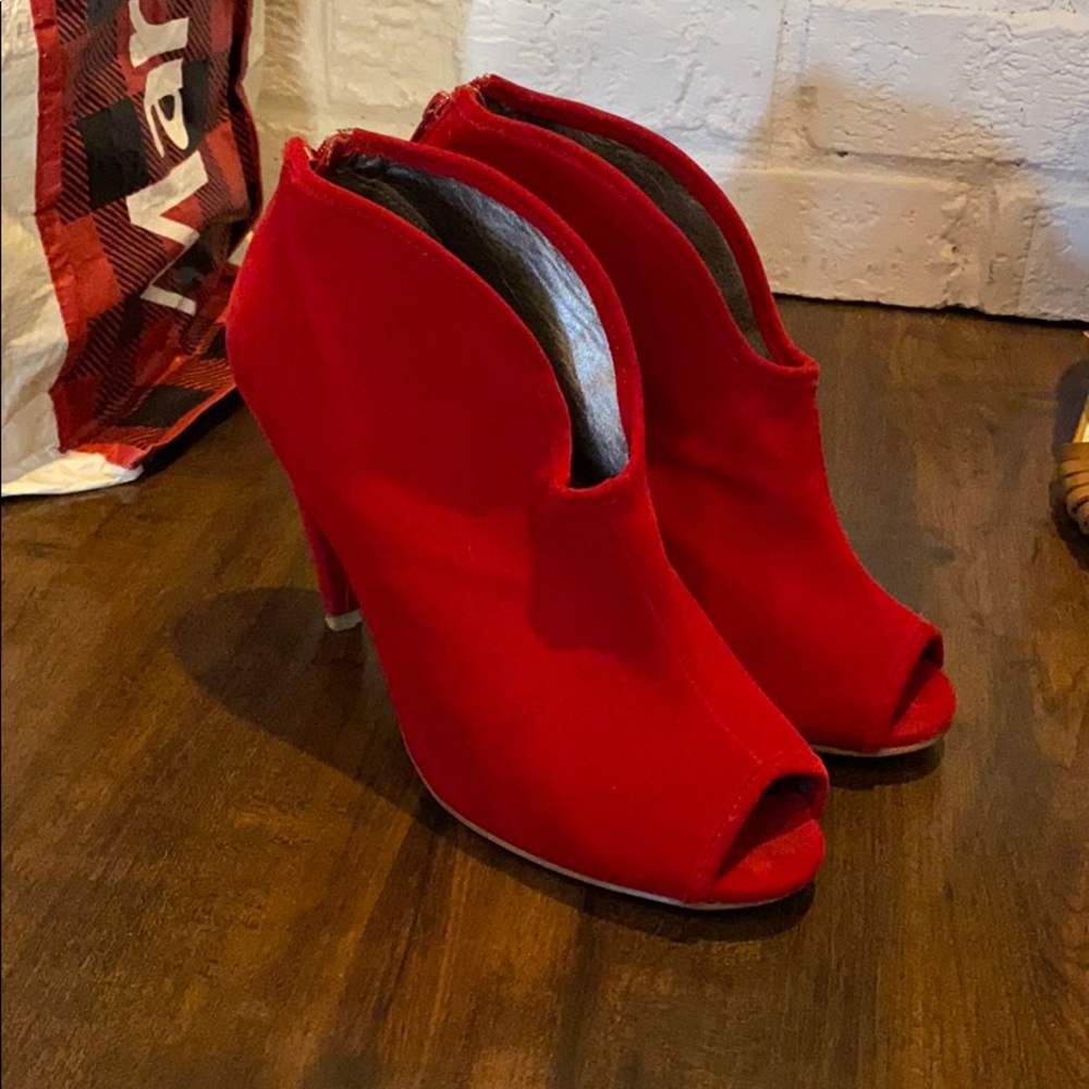 Red High Heeled Booties